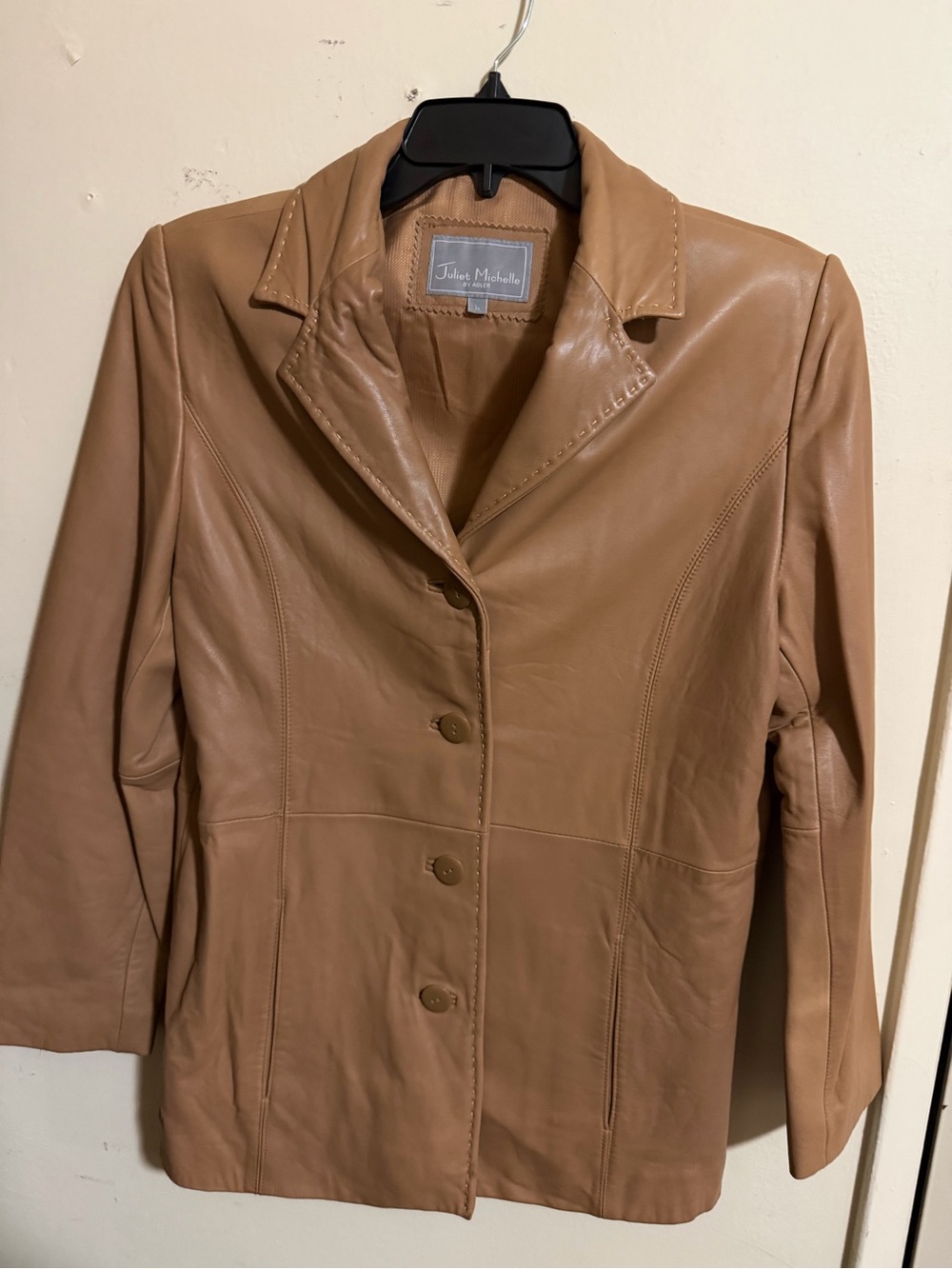 Tan Leather Button-Front Jacket Juliet Michelle by Adler